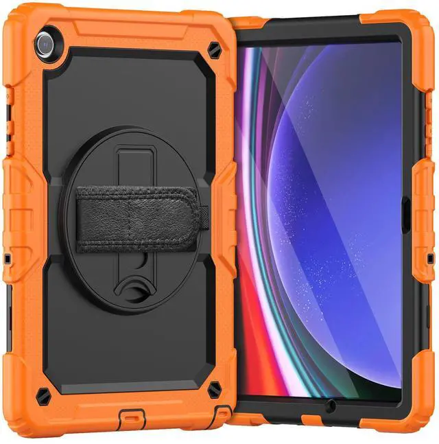 Main image of Heavy Duty Shockproof Protective Case with Screen Protector, 360° Rotating Stand, Hand & Shoulder Strap for Samsung Galaxy Tab A9+ Plus 11-inch (SM-X210/X216/X218),Orange