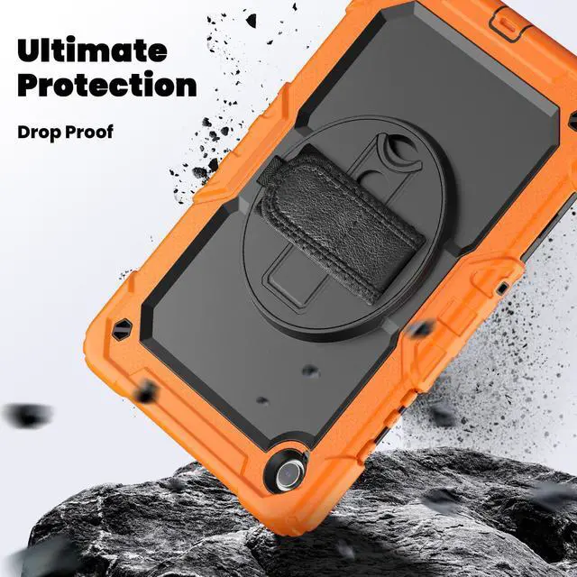 Alt view image 4 of 7 - Heavy Duty Shockproof Protective Case with Screen Protector, 360° Rotating Stand, Hand & Shoulder Strap for Samsung Galaxy Tab A9+ Plus 11-inch (SM-X210/X216/X218),Orange