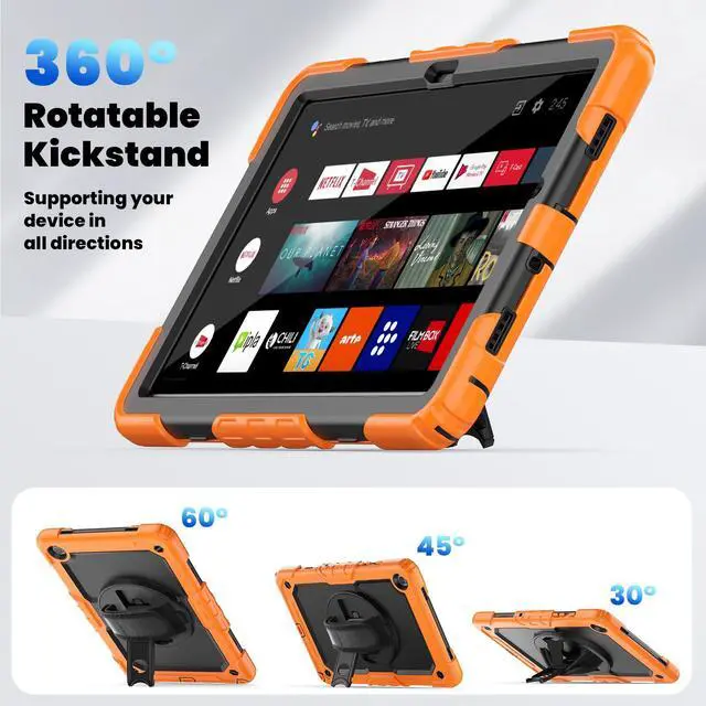 Alt view image 6 of 7 - Heavy Duty Shockproof Protective Case with Screen Protector, 360° Rotating Stand, Hand & Shoulder Strap for Samsung Galaxy Tab A9+ Plus 11-inch (SM-X210/X216/X218),Orange