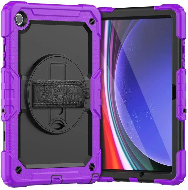 Main image of Heavy Duty Shockproof Protective Case with Screen Protector, 360° Rotating Stand, Hand & Shoulder Strap for Samsung Galaxy Tab A9+ Plus 11-inch (SM-X210/X216/X218),Purple