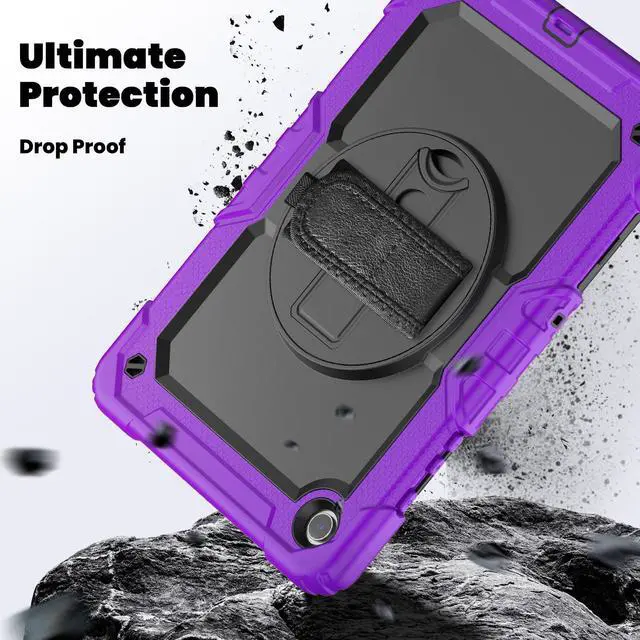 Alt view image 4 of 7 - Heavy Duty Shockproof Protective Case with Screen Protector, 360° Rotating Stand, Hand & Shoulder Strap for Samsung Galaxy Tab A9+ Plus 11-inch (SM-X210/X216/X218),Purple