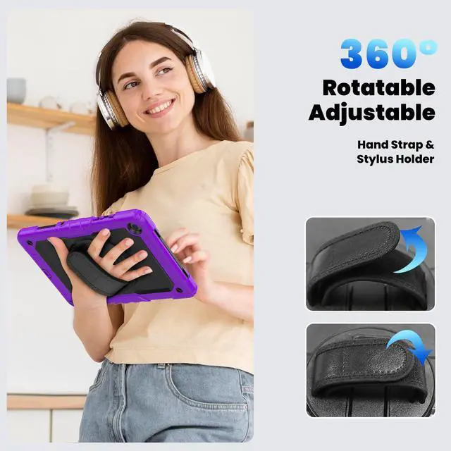 Alt view image 7 of 7 - Heavy Duty Shockproof Protective Case with Screen Protector, 360° Rotating Stand, Hand & Shoulder Strap for Samsung Galaxy Tab A9+ Plus 11-inch (SM-X210/X216/X218),Purple