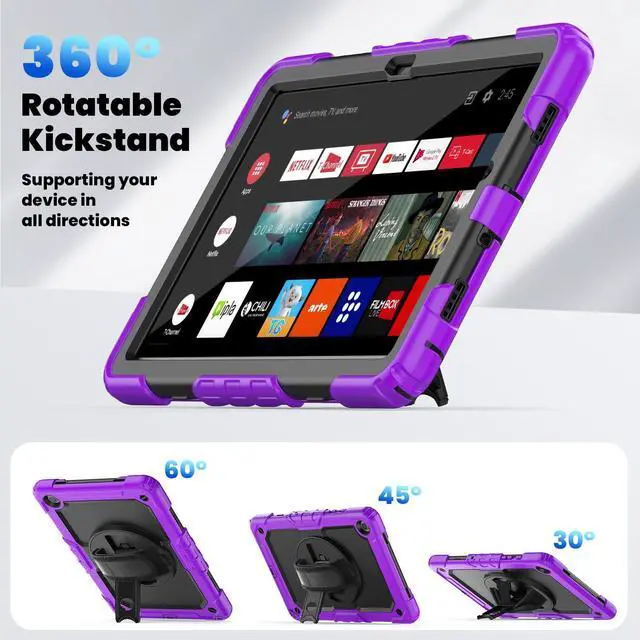 Alt view image 6 of 7 - Heavy Duty Shockproof Protective Case with Screen Protector, 360° Rotating Stand, Hand & Shoulder Strap for Samsung Galaxy Tab A9+ Plus 11-inch (SM-X210/X216/X218),Purple