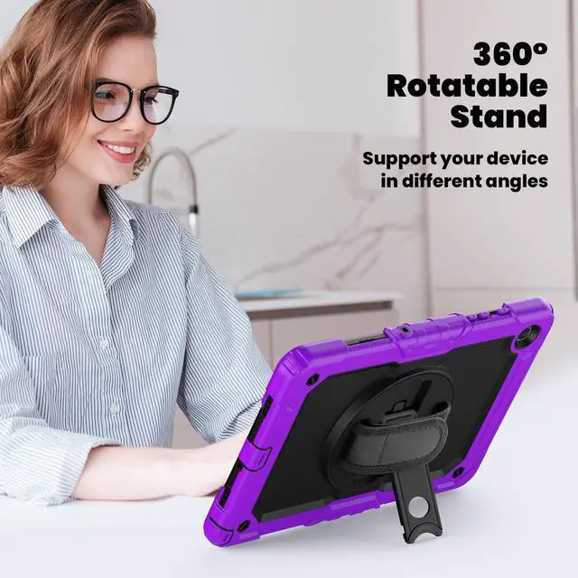 Alt view image 5 of 7 - Heavy Duty Shockproof Protective Case with Screen Protector, 360° Rotating Stand, Hand & Shoulder Strap for Samsung Galaxy Tab A9+ Plus 11-inch (SM-X210/X216/X218),Purple