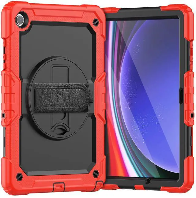 Main image of Heavy Duty Shockproof Protective Case with Screen Protector, 360° Rotating Stand, Hand & Shoulder Strap for Samsung Galaxy Tab A9+ Plus 11-inch (SM-X210/X216/X218),Red