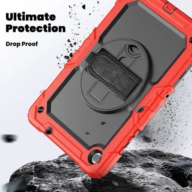 Alt view image 4 of 7 - Heavy Duty Shockproof Protective Case with Screen Protector, 360° Rotating Stand, Hand & Shoulder Strap for Samsung Galaxy Tab A9+ Plus 11-inch (SM-X210/X216/X218),Red