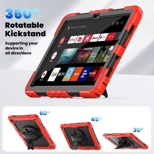 Alt view image 6 of 7 - Heavy Duty Shockproof Protective Case with Screen Protector, 360° Rotating Stand, Hand & Shoulder Strap for Samsung Galaxy Tab A9+ Plus 11-inch (SM-X210/X216/X218),Red