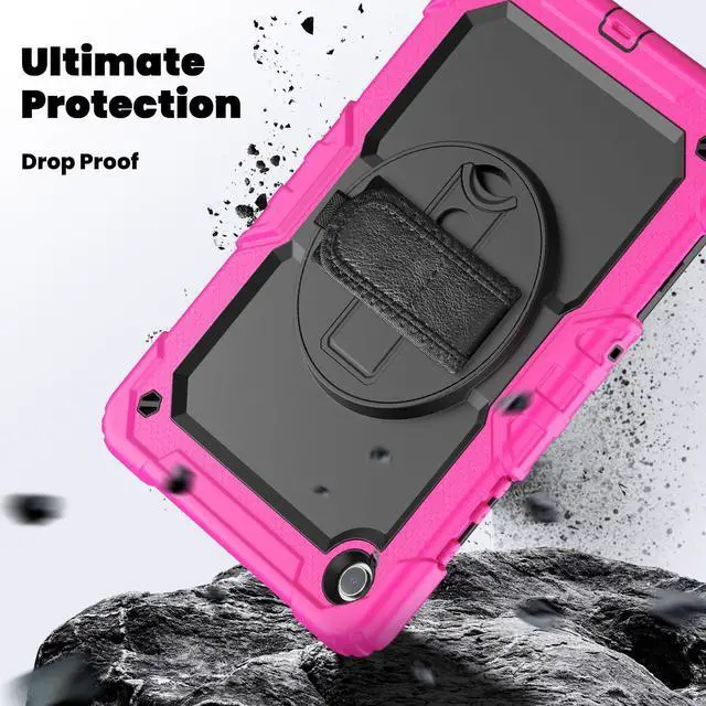 Alt view image 4 of 6 - Heavy Duty Shockproof Protective Case with Screen Protector, 360° Rotating Stand, Hand & Shoulder Strap for Samsung Galaxy Tab A9+ Plus 11-inch (SM-X210/X216/X218),Rose