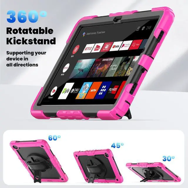 Alt view image 6 of 6 - Heavy Duty Shockproof Protective Case with Screen Protector, 360° Rotating Stand, Hand & Shoulder Strap for Samsung Galaxy Tab A9+ Plus 11-inch (SM-X210/X216/X218),Rose