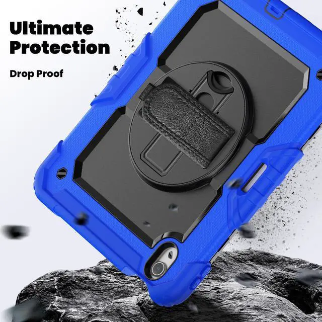 Alt view image 4 of 7 - Heavy Duty Shockproof Protective Case with Screen Protector, 360° Rotating Stand, Hand & Shoulder Strap for iPad Air 11-inch M3 (2025) / M2 (2024), iPad Air 5th / 4th Gen 10.9 Inch,Blue