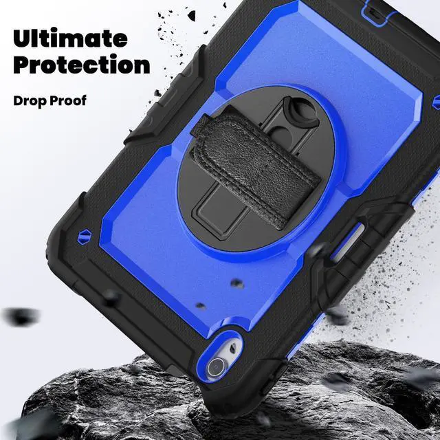 Alt view image 4 of 7 - Heavy Duty Shockproof Protective Case with Screen Protector, 360° Rotating Stand, Hand & Shoulder Strap for iPad Air 11-inch M3 (2025) / M2 (2024), iPad Air 5th / 4th Gen 10.9 Inch,BluePC
