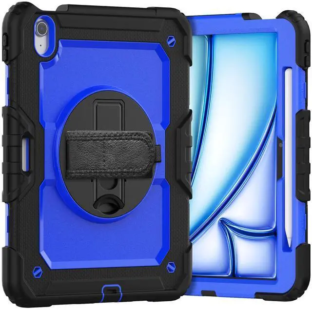 Main image of Heavy Duty Shockproof Protective Case with Screen Protector, 360° Rotating Stand, Hand & Shoulder Strap for iPad Air 11-inch M3 (2025) / M2 (2024), iPad Air 5th / 4th Gen 10.9 Inch,BluePC