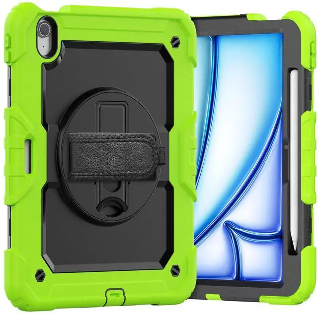 Main image of Heavy Duty Shockproof Protective Case with Screen Protector, 360° Rotating Stand, Hand & Shoulder Strap for iPad Air 11-inch M3 (2025) / M2 (2024), iPad Air 5th / 4th Gen 10.9 Inch,Green