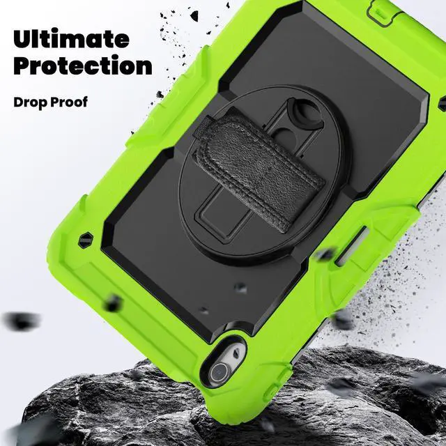 Alt view image 4 of 7 - Heavy Duty Shockproof Protective Case with Screen Protector, 360° Rotating Stand, Hand & Shoulder Strap for iPad Air 11-inch M3 (2025) / M2 (2024), iPad Air 5th / 4th Gen 10.9 Inch,Green