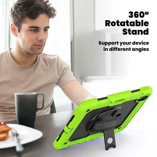 Alt view image 5 of 7 - Heavy Duty Shockproof Protective Case with Screen Protector, 360° Rotating Stand, Hand & Shoulder Strap for iPad Air 11-inch M3 (2025) / M2 (2024), iPad Air 5th / 4th Gen 10.9 Inch,Green