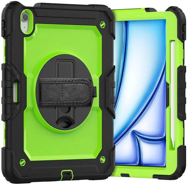 Main image of Heavy Duty Shockproof Protective Case with Screen Protector, 360° Rotating Stand, Hand & Shoulder Strap for iPad Air 11-inch M3 (2025) / M2 (2024), iPad Air 5th / 4th Gen 10.9 Inch,GreenPC
