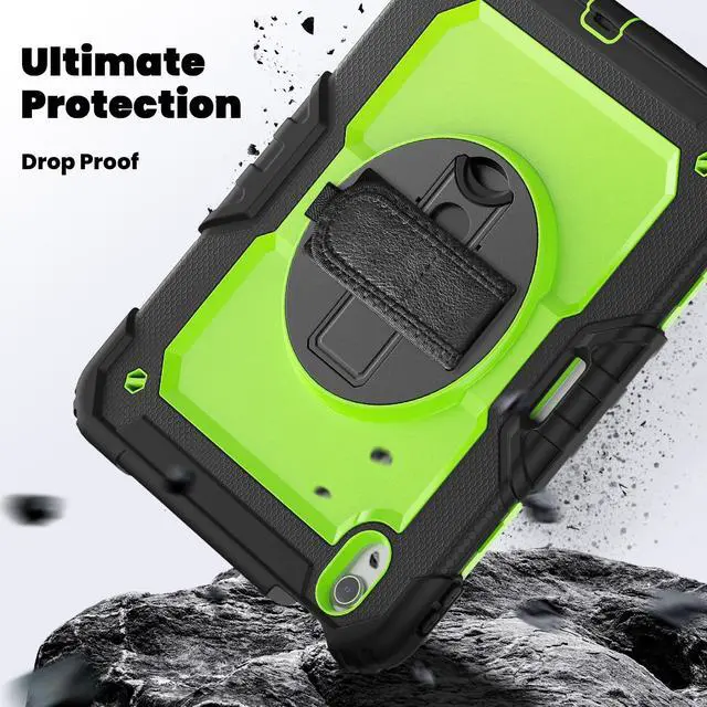 Alt view image 4 of 7 - Heavy Duty Shockproof Protective Case with Screen Protector, 360° Rotating Stand, Hand & Shoulder Strap for iPad Air 11-inch M3 (2025) / M2 (2024), iPad Air 5th / 4th Gen 10.9 Inch,GreenPC