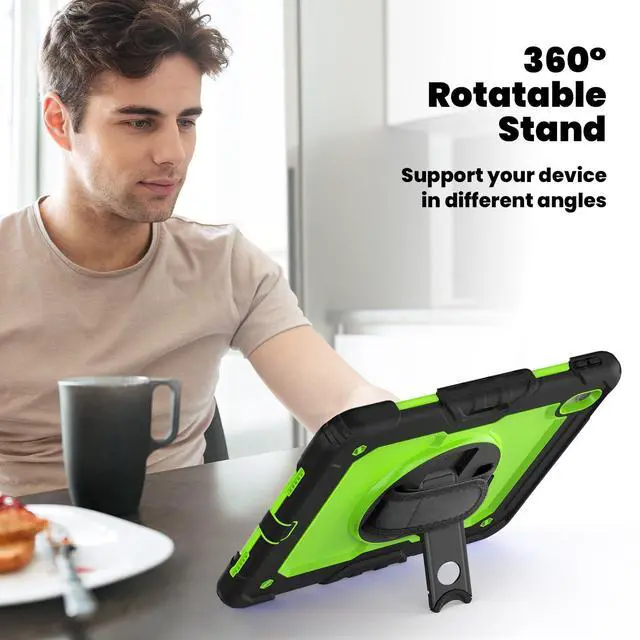 Alt view image 5 of 7 - Heavy Duty Shockproof Protective Case with Screen Protector, 360° Rotating Stand, Hand & Shoulder Strap for iPad Air 11-inch M3 (2025) / M2 (2024), iPad Air 5th / 4th Gen 10.9 Inch,GreenPC