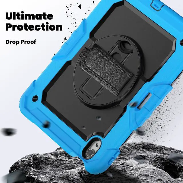 Alt view image 4 of 7 - Heavy Duty Shockproof Protective Case with Screen Protector, 360° Rotating Stand, Hand & Shoulder Strap for iPad Air 11-inch M3 (2025) / M2 (2024), iPad Air 5th / 4th Gen 10.9 Inch,Light Blue