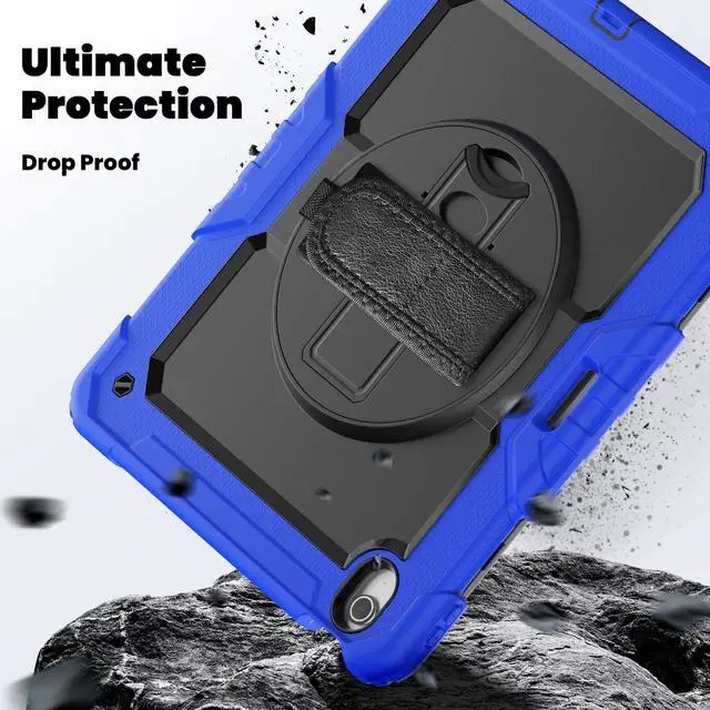 Alt view image 4 of 7 - Heavy Duty Shockproof Protective Case with Screen Protector, 360° Rotating Stand, Hand & Shoulder Strap for iPad Air 13-inch M3 (2025) / M2 (2024) & iPad Pro 12.9-inch, Blue
