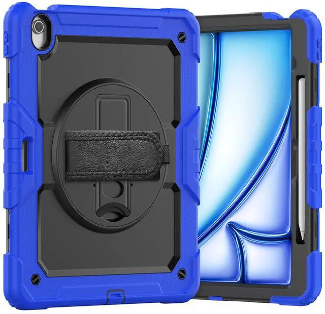 Main image of Heavy Duty Shockproof Protective Case with Screen Protector, 360° Rotating Stand, Hand & Shoulder Strap for iPad Air 13-inch M3 (2025) / M2 (2024) & iPad Pro 12.9-inch, Blue