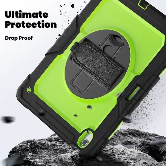 Alt view image 4 of 7 - Heavy Duty Shockproof Protective Case with Screen Protector, 360° Rotating Stand, Hand & Shoulder Strap for iPad Air 13-inch M3 (2025) / M2 (2024) & iPad Pro 12.9-inch, GreenPC