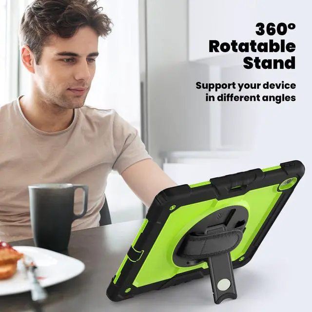 Alt view image 5 of 7 - Heavy Duty Shockproof Protective Case with Screen Protector, 360° Rotating Stand, Hand & Shoulder Strap for iPad Air 13-inch M3 (2025) / M2 (2024) & iPad Pro 12.9-inch, GreenPC