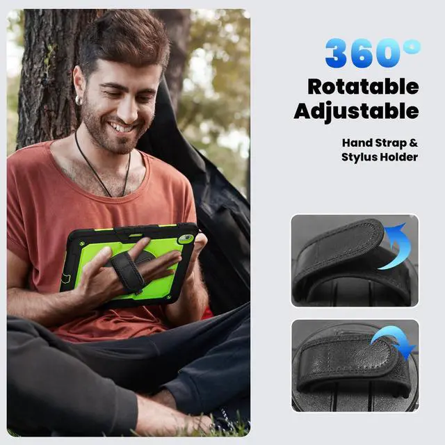 Alt view image 7 of 7 - Heavy Duty Shockproof Protective Case with Screen Protector, 360° Rotating Stand, Hand & Shoulder Strap for iPad Air 13-inch M3 (2025) / M2 (2024) & iPad Pro 12.9-inch, GreenPC