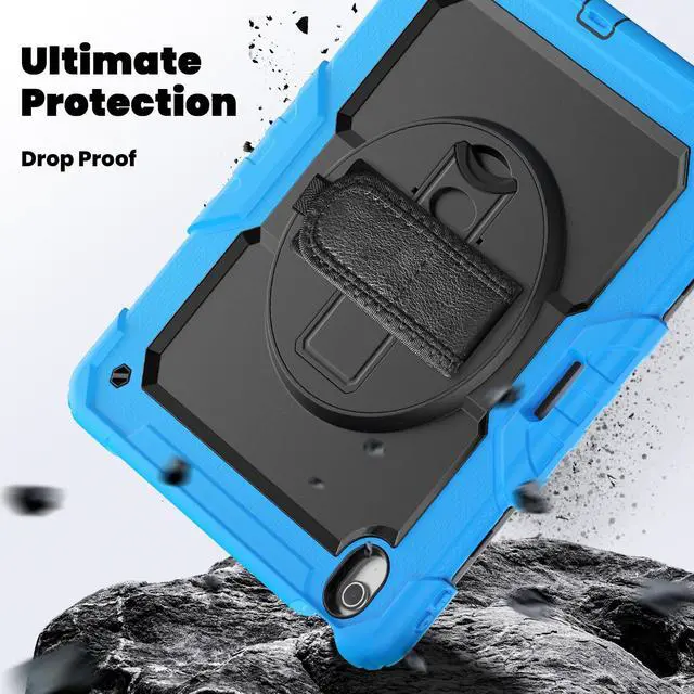 Alt view image 4 of 7 - Heavy Duty Shockproof Protective Case with Screen Protector, 360° Rotating Stand, Hand & Shoulder Strap for iPad Air 13-inch M3 (2025) / M2 (2024) & iPad Pro 12.9-inch, Light Blue