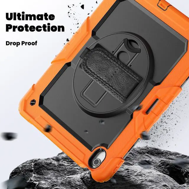 Alt view image 4 of 7 - Heavy Duty Shockproof Protective Case with Screen Protector, 360° Rotating Stand, Hand & Shoulder Strap for iPad Air 13-inch M3 (2025) / M2 (2024) & iPad Pro 12.9-inch, Orange