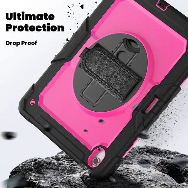 Alt view image 4 of 7 - Heavy Duty Shockproof Protective Case with Screen Protector, 360° Rotating Stand, Hand & Shoulder Strap for iPad Air 13-inch M3 (2025) / M2 (2024) & iPad Pro 12.9-inch, RosePC