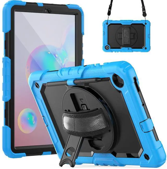 Main image of Heavy Duty Shockproof Protective Case with Screen Protector, 360° Rotating Stand, Hand & Shoulder Strap for Samsung Galaxy Tab S6 Lite 10.4'', SM-P620/P625/P613/P619/P610/P615, Light Blue
