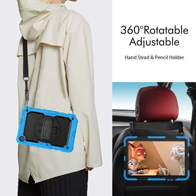 Alt view image 6 of 7 - Heavy Duty Shockproof Protective Case with Screen Protector, 360° Rotating Stand, Hand & Shoulder Strap for Samsung Galaxy Tab S6 Lite 10.4'', SM-P620/P625/P613/P619/P610/P615, Light Blue