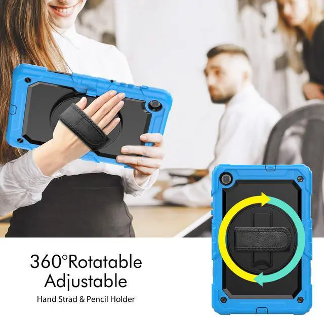 Alt view image 7 of 7 - Heavy Duty Shockproof Protective Case with Screen Protector, 360° Rotating Stand, Hand & Shoulder Strap for Samsung Galaxy Tab S6 Lite 10.4'', SM-P620/P625/P613/P619/P610/P615, Light Blue