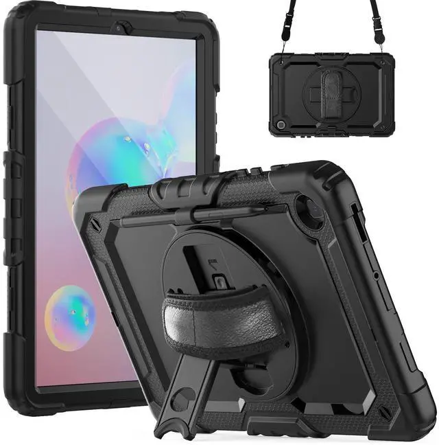 Main image of Heavy Duty Shockproof Protective Case with Screen Protector, 360° Rotating Stand, Hand & Shoulder Strap for Samsung Galaxy Tab S6 Lite 10.4'', SM-P620/P625/P613/P619/P610/P615, Black