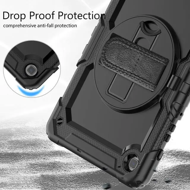 Alt view image 4 of 7 - Heavy Duty Shockproof Protective Case with Screen Protector, 360° Rotating Stand, Hand & Shoulder Strap for Samsung Galaxy Tab S6 Lite 10.4'', SM-P620/P625/P613/P619/P610/P615, Black