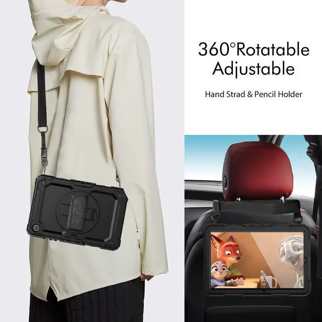 Alt view image 6 of 7 - Heavy Duty Shockproof Protective Case with Screen Protector, 360° Rotating Stand, Hand & Shoulder Strap for Samsung Galaxy Tab S6 Lite 10.4'', SM-P620/P625/P613/P619/P610/P615, Black