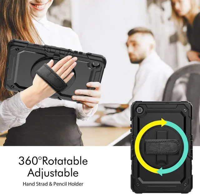 Alt view image 7 of 7 - Heavy Duty Shockproof Protective Case with Screen Protector, 360° Rotating Stand, Hand & Shoulder Strap for Samsung Galaxy Tab S6 Lite 10.4'', SM-P620/P625/P613/P619/P610/P615, Black
