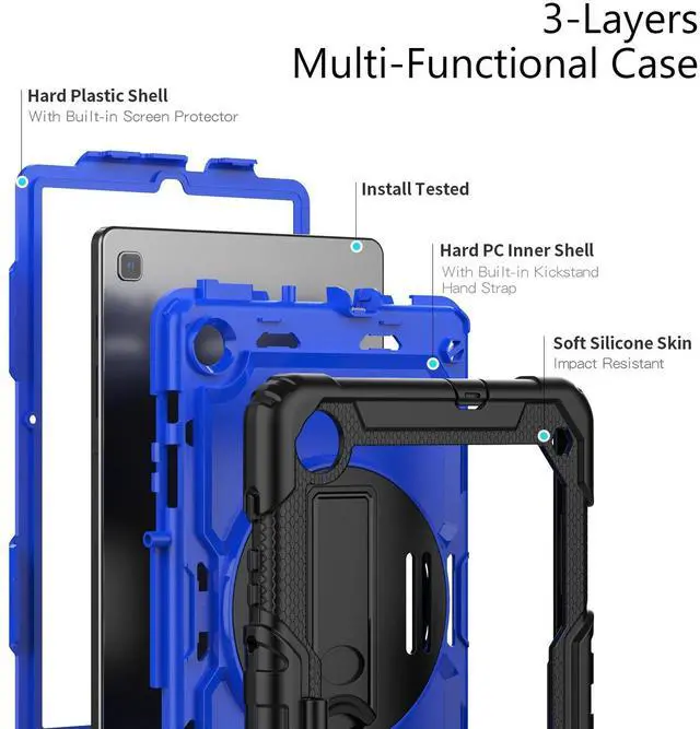Alt view image 3 of 7 - Heavy Duty Shockproof Protective Case with Screen Protector, 360° Rotating Stand, Hand & Shoulder Strap for Samsung Galaxy Tab S6 Lite 10.4'', SM-P620/P625/P613/P619/P610/P615, BluePC