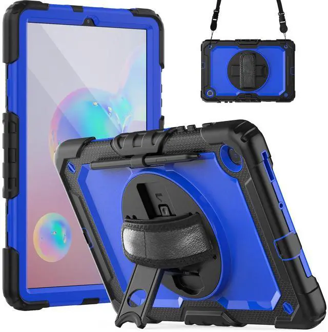Main image of Heavy Duty Shockproof Protective Case with Screen Protector, 360° Rotating Stand, Hand & Shoulder Strap for Samsung Galaxy Tab S6 Lite 10.4'', SM-P620/P625/P613/P619/P610/P615, BluePC