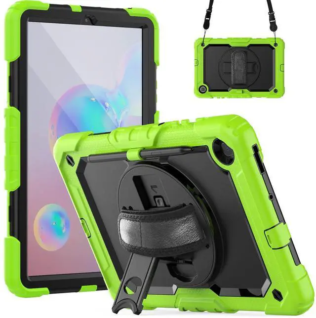 Main image of Heavy Duty Shockproof Protective Case with Screen Protector, 360° Rotating Stand, Hand & Shoulder Strap for Samsung Galaxy Tab S6 Lite 10.4'', SM-P620/P625/P613/P619/P610/P615, Green