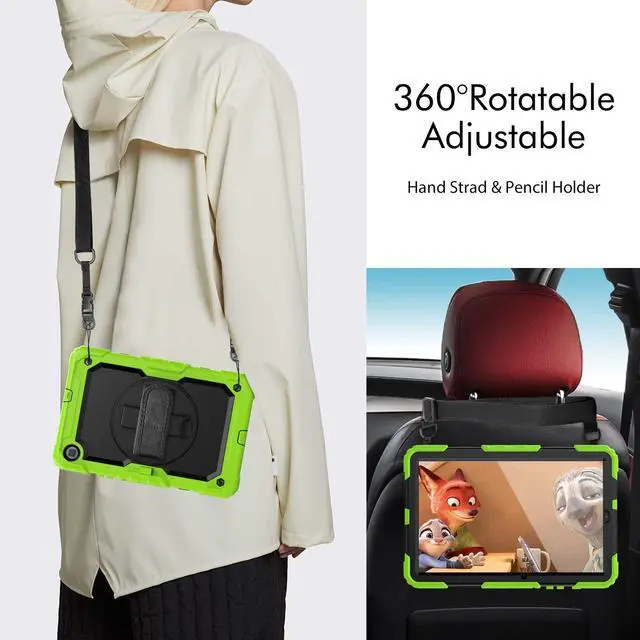 Alt view image 6 of 7 - Heavy Duty Shockproof Protective Case with Screen Protector, 360° Rotating Stand, Hand & Shoulder Strap for Samsung Galaxy Tab S6 Lite 10.4'', SM-P620/P625/P613/P619/P610/P615, Green