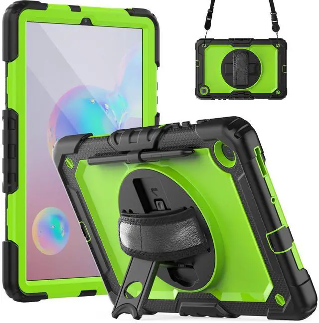 Main image of Heavy Duty Shockproof Protective Case with Screen Protector, 360° Rotating Stand, Hand & Shoulder Strap for Samsung Galaxy Tab S6 Lite 10.4'', SM-P620/P625/P613/P619/P610/P615, GreenPC