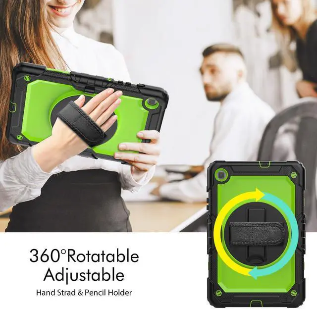 Alt view image 7 of 7 - Heavy Duty Shockproof Protective Case with Screen Protector, 360° Rotating Stand, Hand & Shoulder Strap for Samsung Galaxy Tab S6 Lite 10.4'', SM-P620/P625/P613/P619/P610/P615, GreenPC