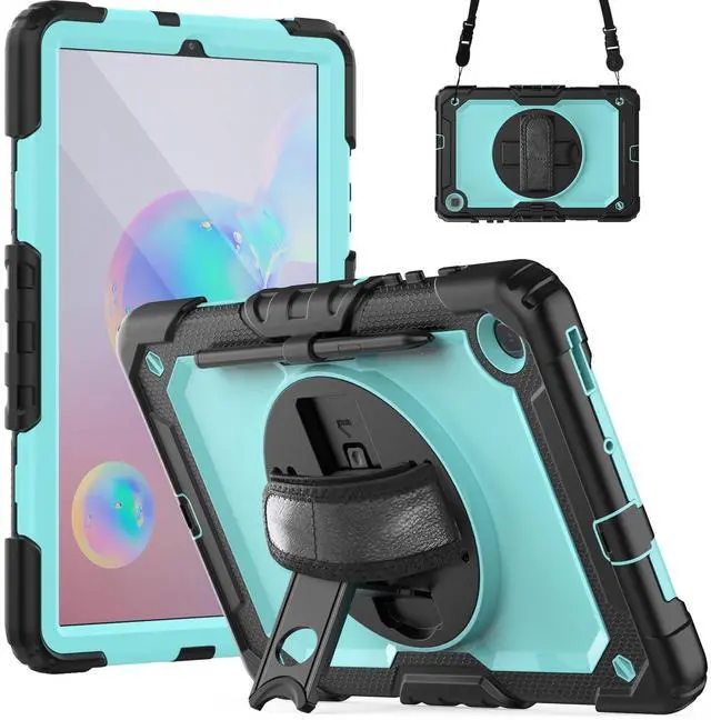 Main image of Heavy Duty Shockproof Protective Case with Screen Protector, 360° Rotating Stand, Hand & Shoulder Strap for Samsung Galaxy Tab S6 Lite 10.4'', SM-P620/P625/P613/P619/P610/P615, Light bluePC