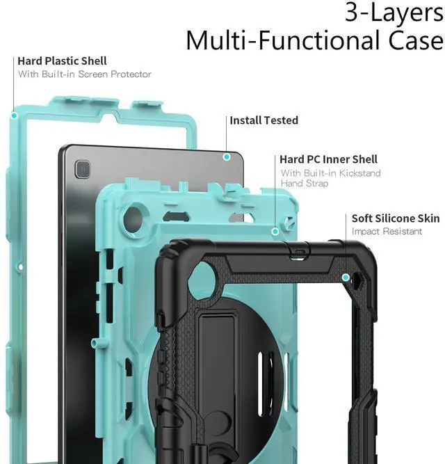 Alt view image 3 of 7 - Heavy Duty Shockproof Protective Case with Screen Protector, 360° Rotating Stand, Hand & Shoulder Strap for Samsung Galaxy Tab S6 Lite 10.4'', SM-P620/P625/P613/P619/P610/P615, Light bluePC