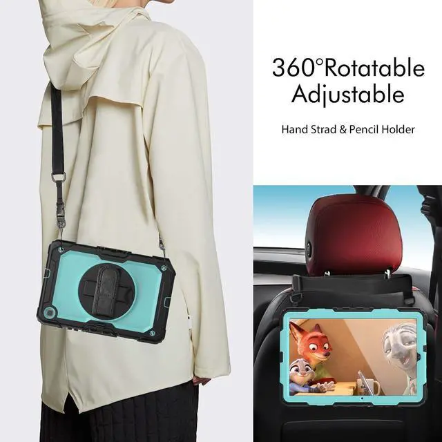 Alt view image 6 of 7 - Heavy Duty Shockproof Protective Case with Screen Protector, 360° Rotating Stand, Hand & Shoulder Strap for Samsung Galaxy Tab S6 Lite 10.4'', SM-P620/P625/P613/P619/P610/P615, Light bluePC
