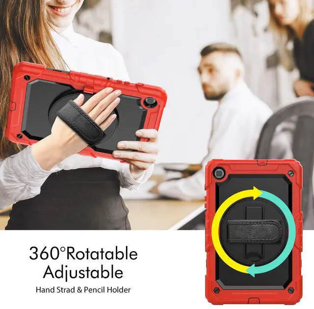 Alt view image 7 of 7 - Heavy Duty Shockproof Protective Case with Screen Protector, 360° Rotating Stand, Hand & Shoulder Strap for Samsung Galaxy Tab S6 Lite 10.4'', SM-P620/P625/P613/P619/P610/P615, Red