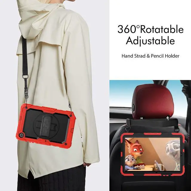 Alt view image 6 of 7 - Heavy Duty Shockproof Protective Case with Screen Protector, 360° Rotating Stand, Hand & Shoulder Strap for Samsung Galaxy Tab S6 Lite 10.4'', SM-P620/P625/P613/P619/P610/P615, Red