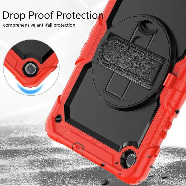 Alt view image 4 of 7 - Heavy Duty Shockproof Protective Case with Screen Protector, 360° Rotating Stand, Hand & Shoulder Strap for Samsung Galaxy Tab S6 Lite 10.4'', SM-P620/P625/P613/P619/P610/P615, Red
